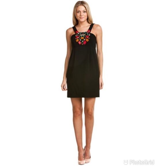 SHOSHANNA Black Mini Cocktail Dress‎ Sleeveless Beaded Neckline Sheath Size 0 - Picture 1 of 15